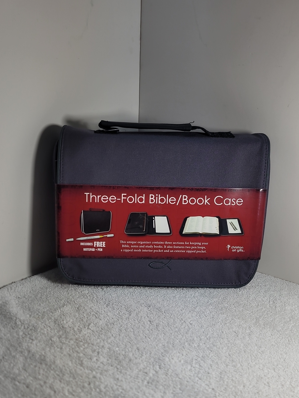 Chrustian Art Gifts - Three-Fold Bible/Book Case - Deep Plum W Gray Trim. NWT